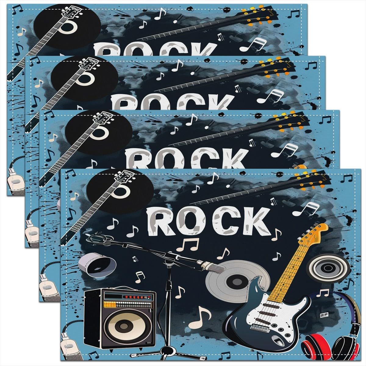 Kids Outdoor Mat - Rock Music Placemats Set of 4