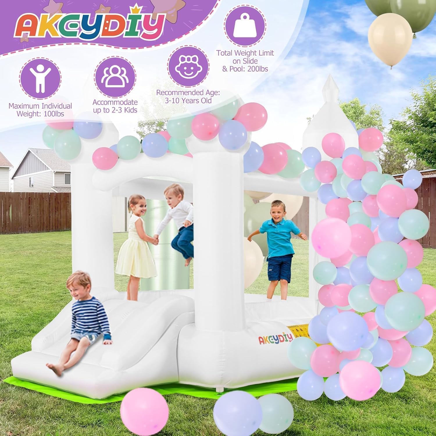 White Bounce House Indoor Outd - Kids Outdoor Slide 评论和价格
