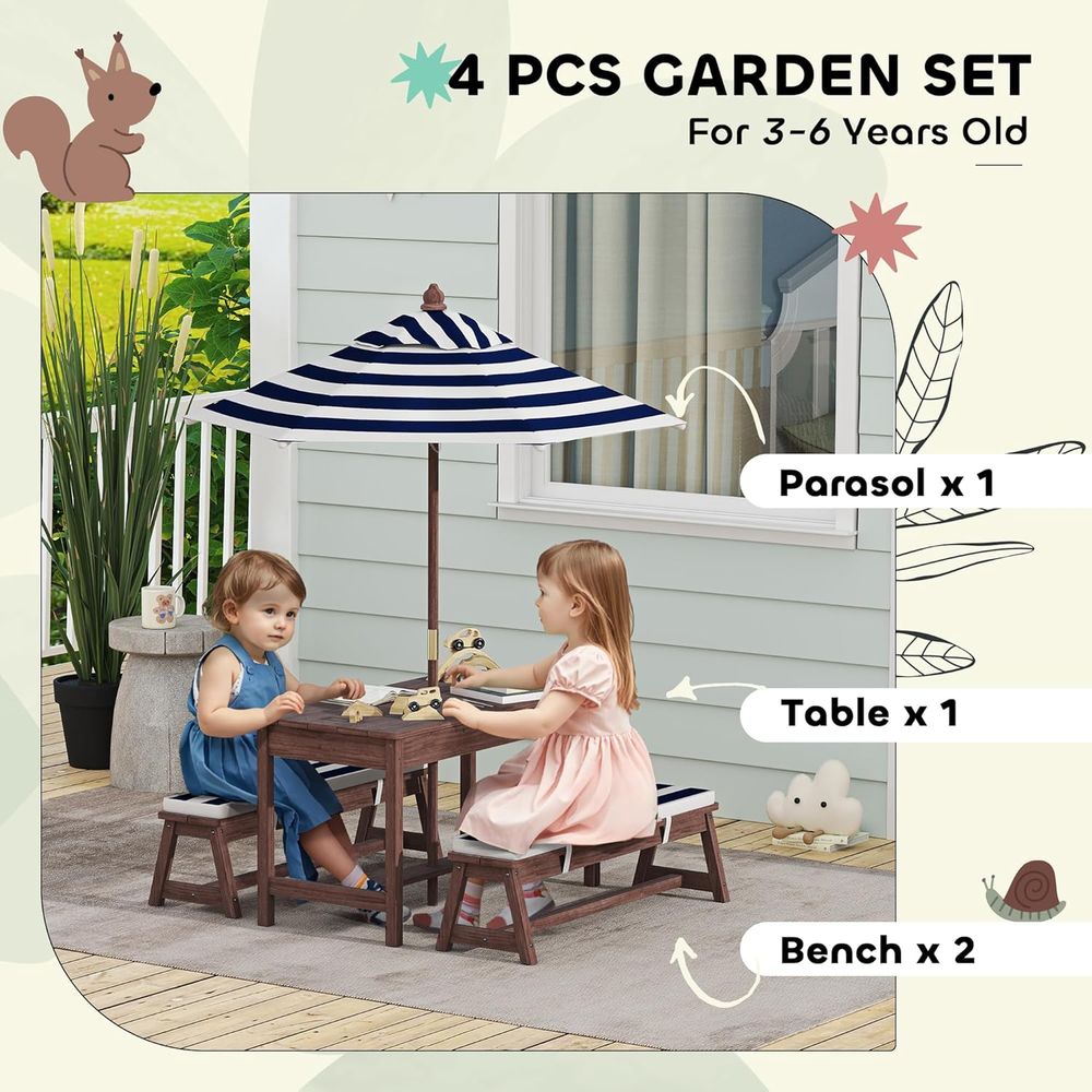 Qaba Kids Picnic Table, Outdoo - Kids Outdoor Bench With Umbrella 评论和价格