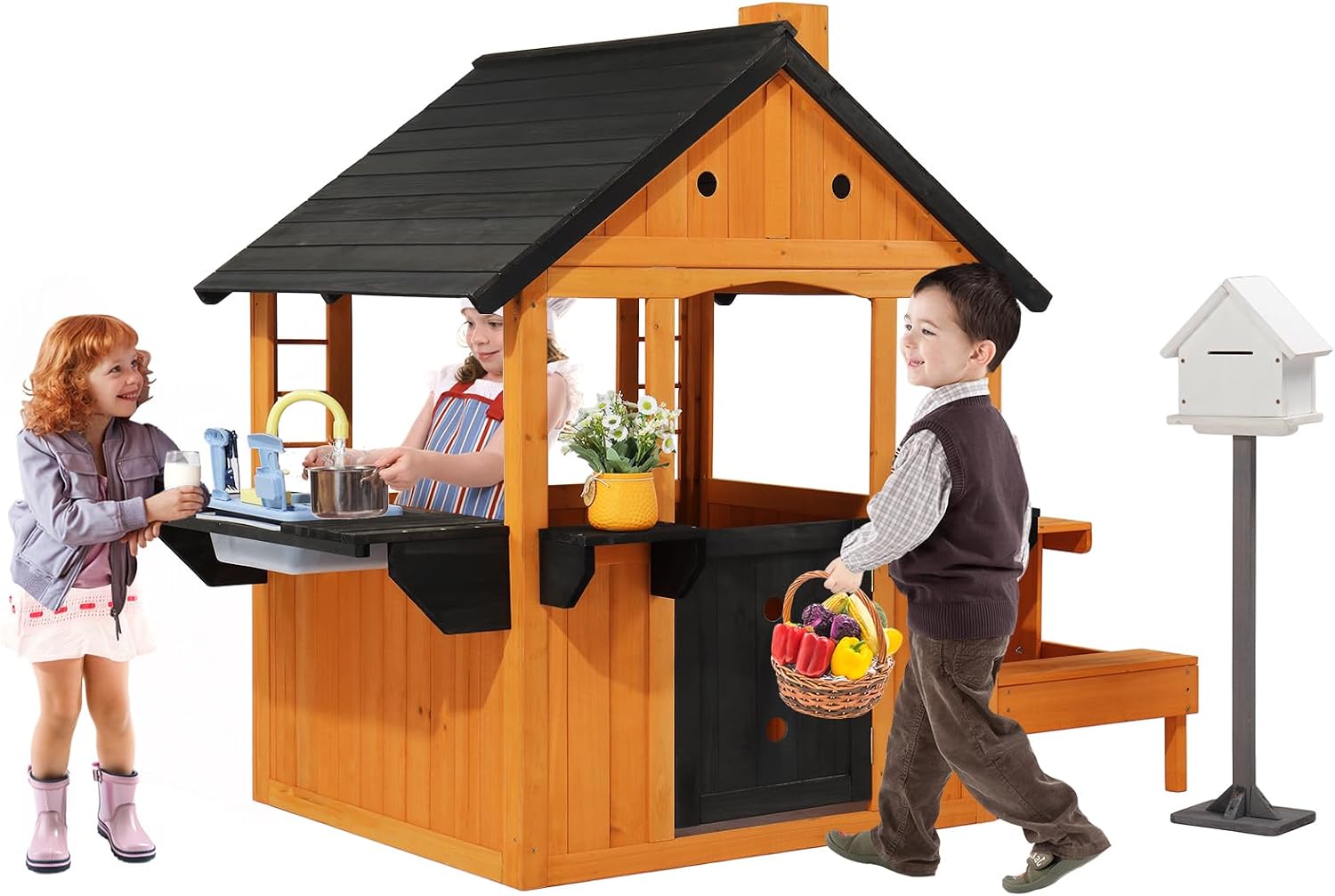 Kids Wooden Playhouse for Outd - Kids Outdoor Sink 评论和价格
