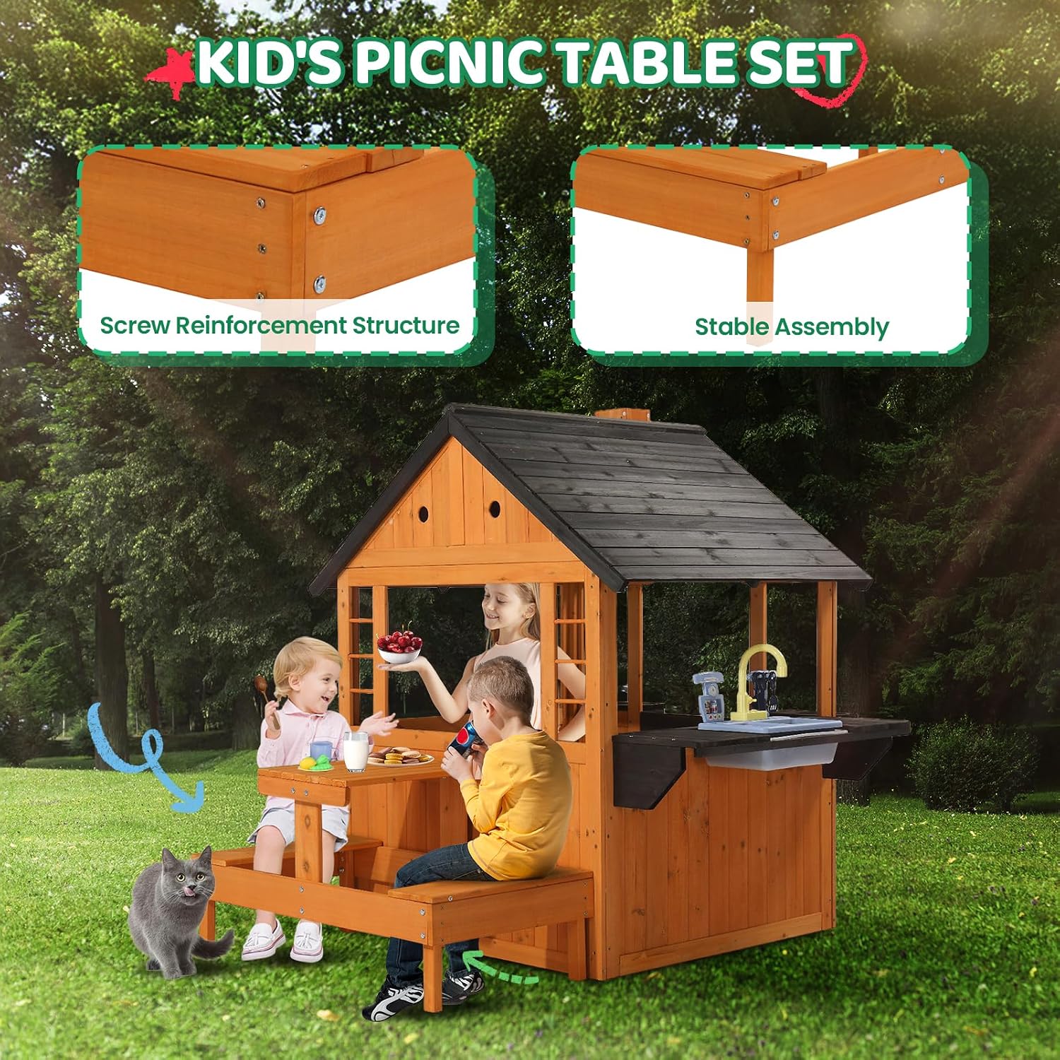 Kids Wooden Playhouse for Outd - Kids Outdoor Sink 评论和价格