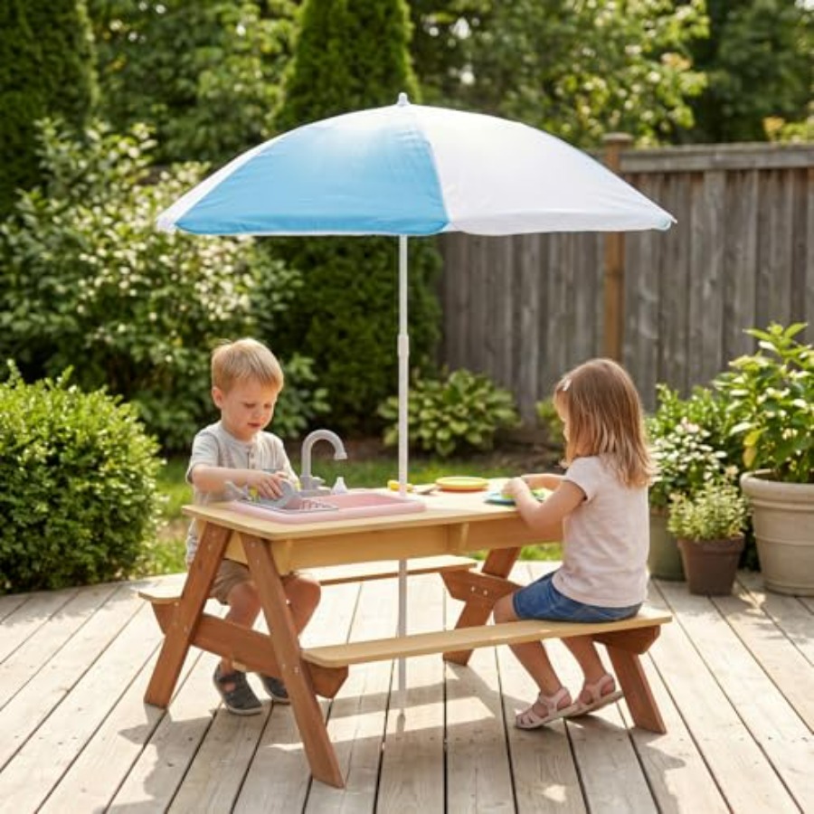 Outdoor kids picnic table with - Kids Outdoor Sink 评论和价格