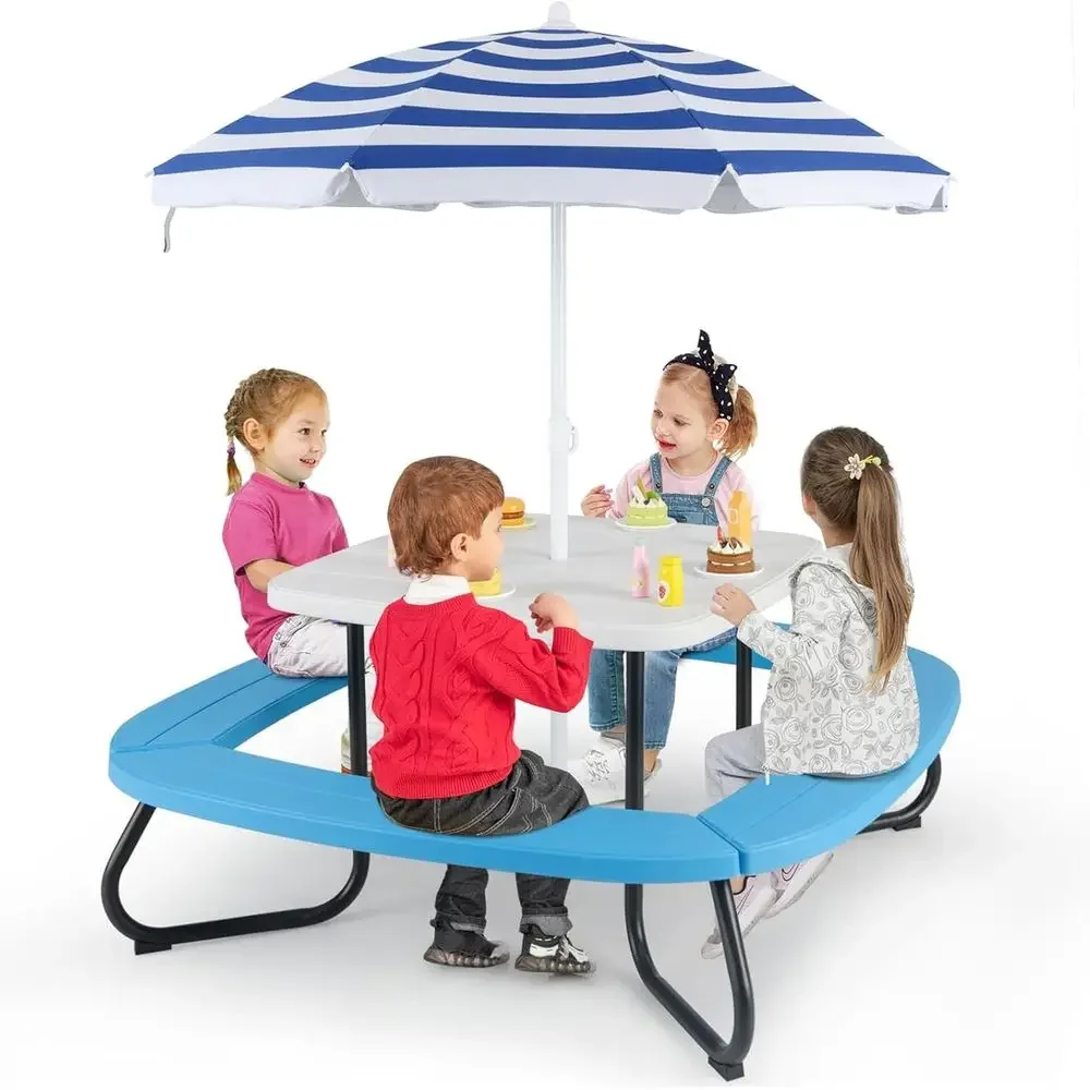 8-Person Kids Picnic Table wit - Kids Outdoor Bench With Umbrella 评论和价格