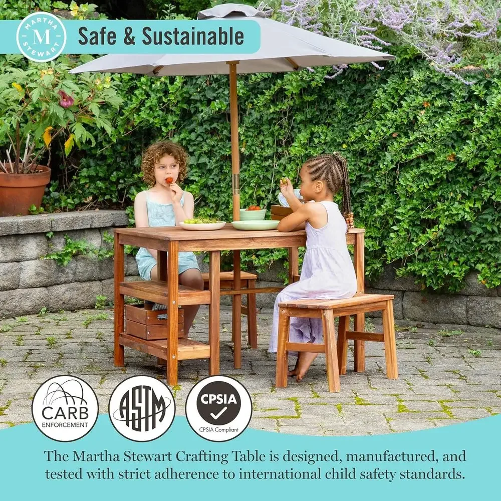 Kids Outdoor Crat Table, Bench - Kids Outdoor Bench With Umbrella 评论和价格
