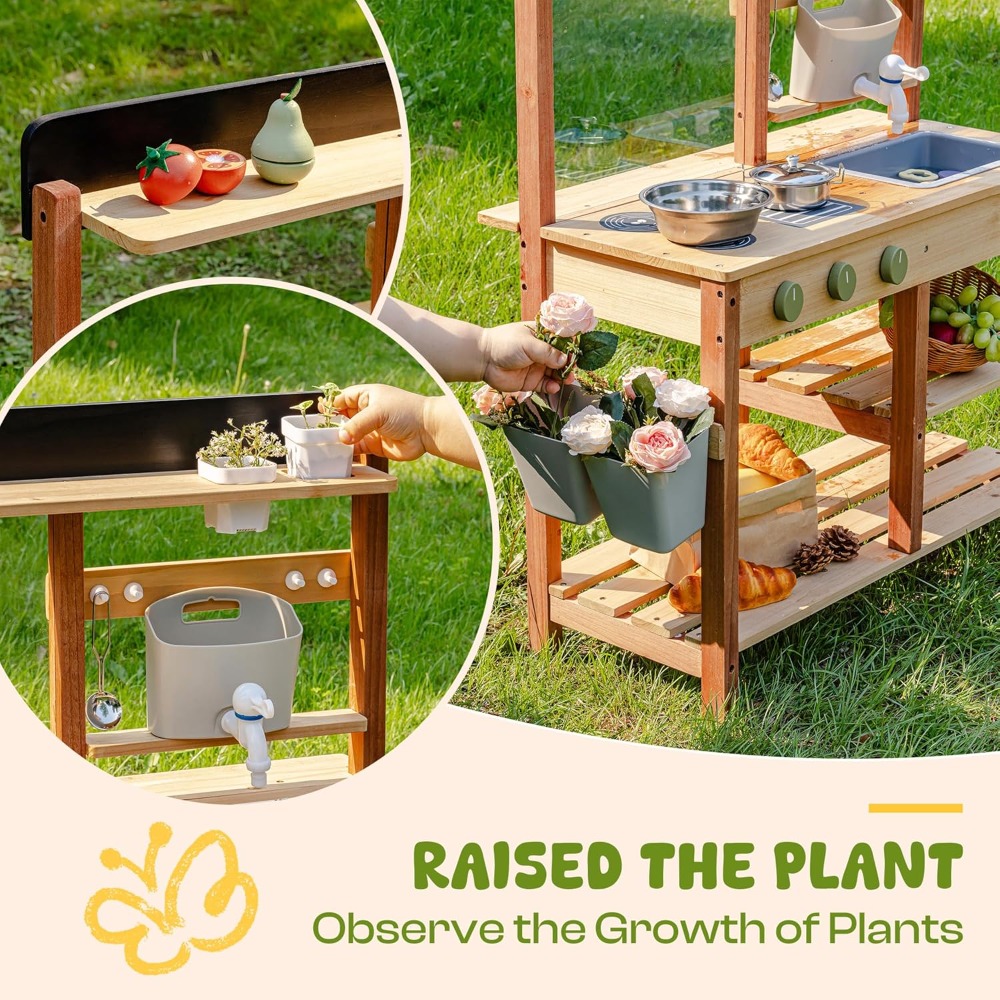US Shipping Wooden Mud Kitchen - Kids Outdoor Sink 评论和价格