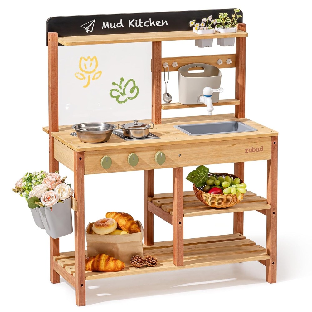 US Shipping Wooden Mud Kitchen - Kids Outdoor Sink 评论和价格