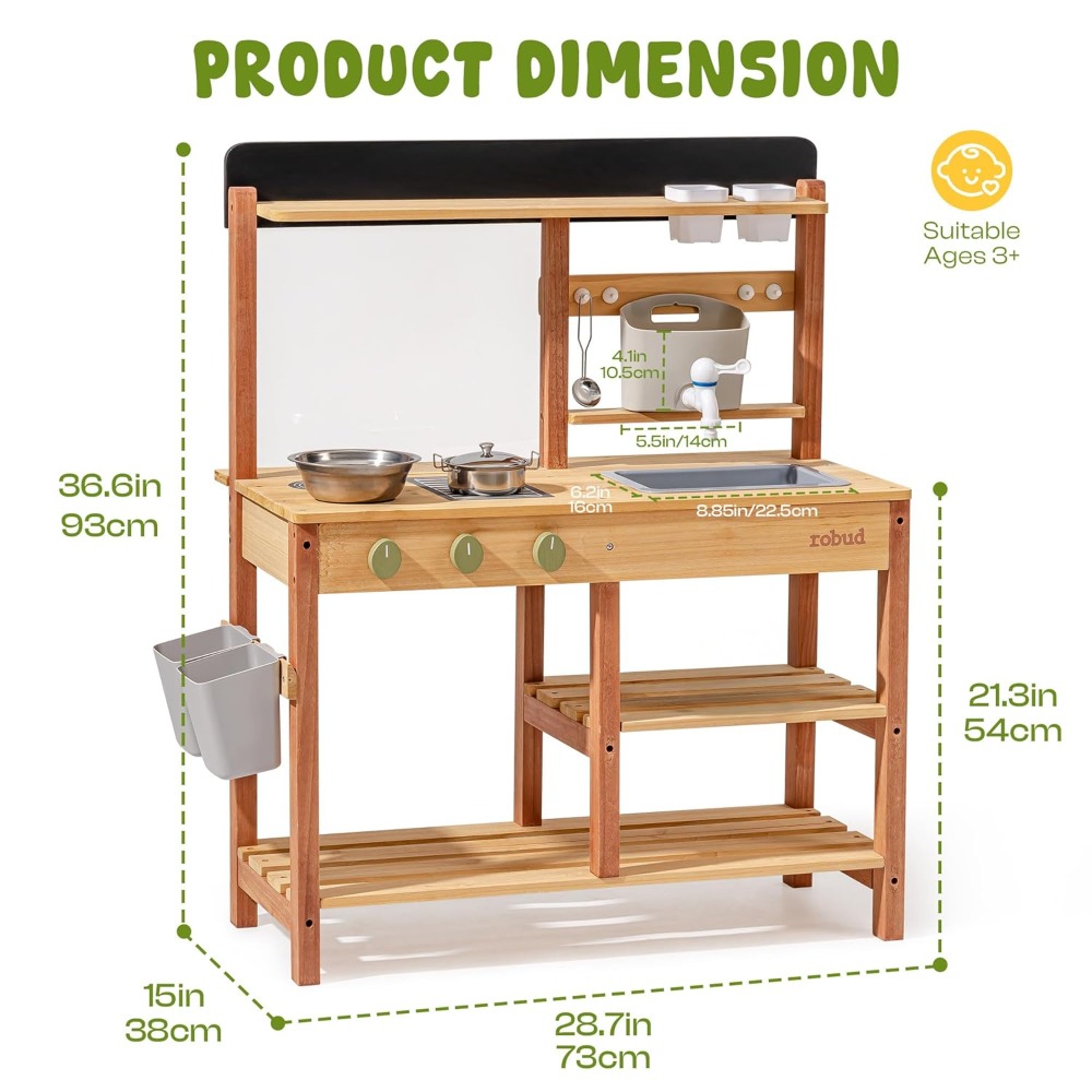 US Shipping Wooden Mud Kitchen - Kids Outdoor Sink 评论和价格