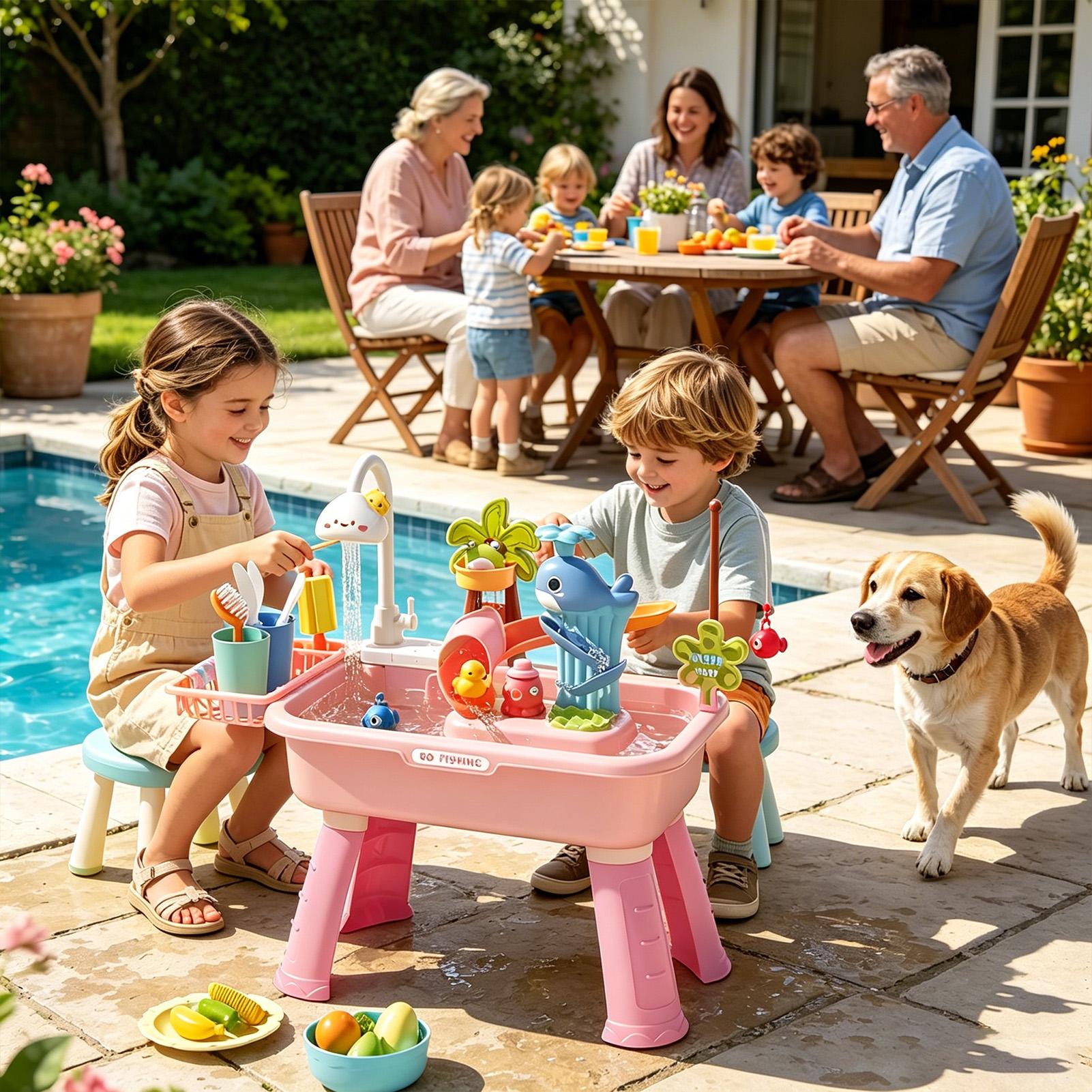 Kids Water Table with Pump, Se - Kids Outdoor Sensory Table 评论和价格