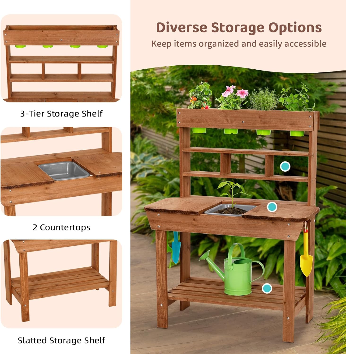 Potting Bench with Sink for Ki - Kids Outdoor Sink 评论和价格