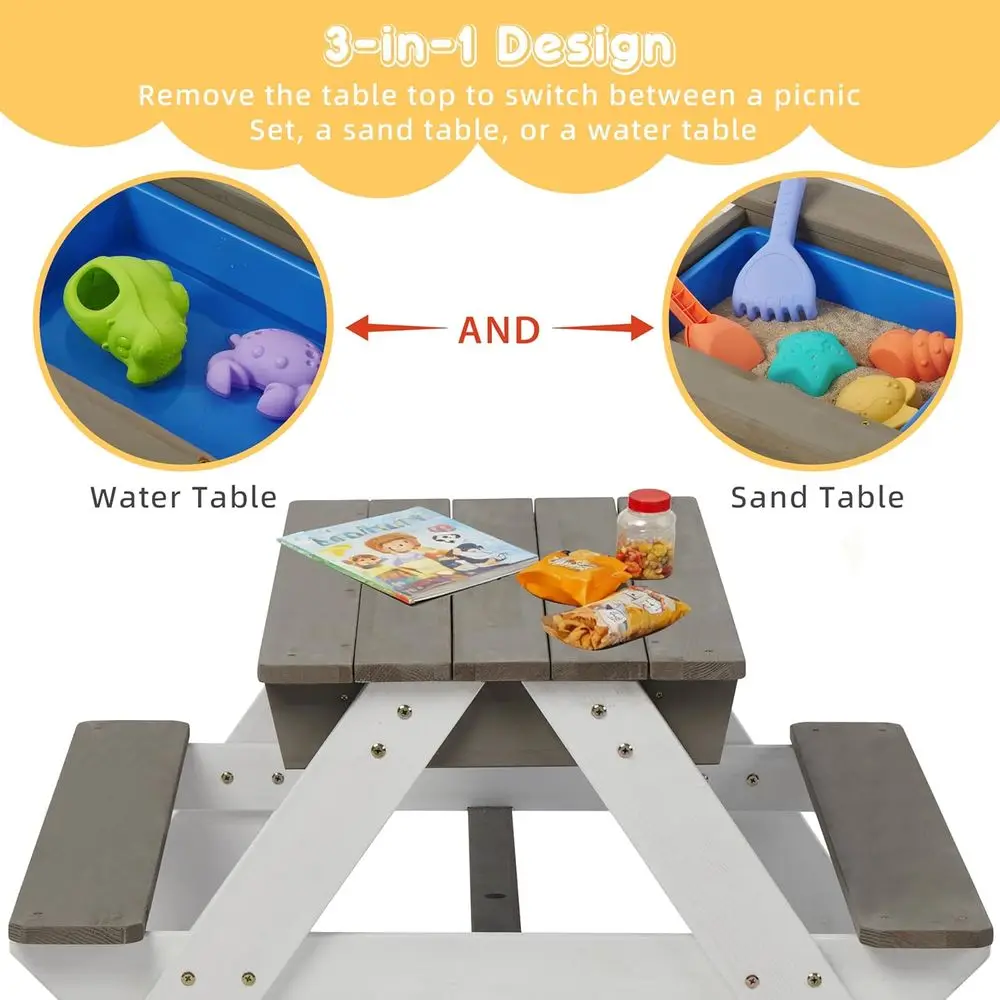 Convertible 3-in-1 Wooden Picn - Kids Outdoor Play Table 评论和价格