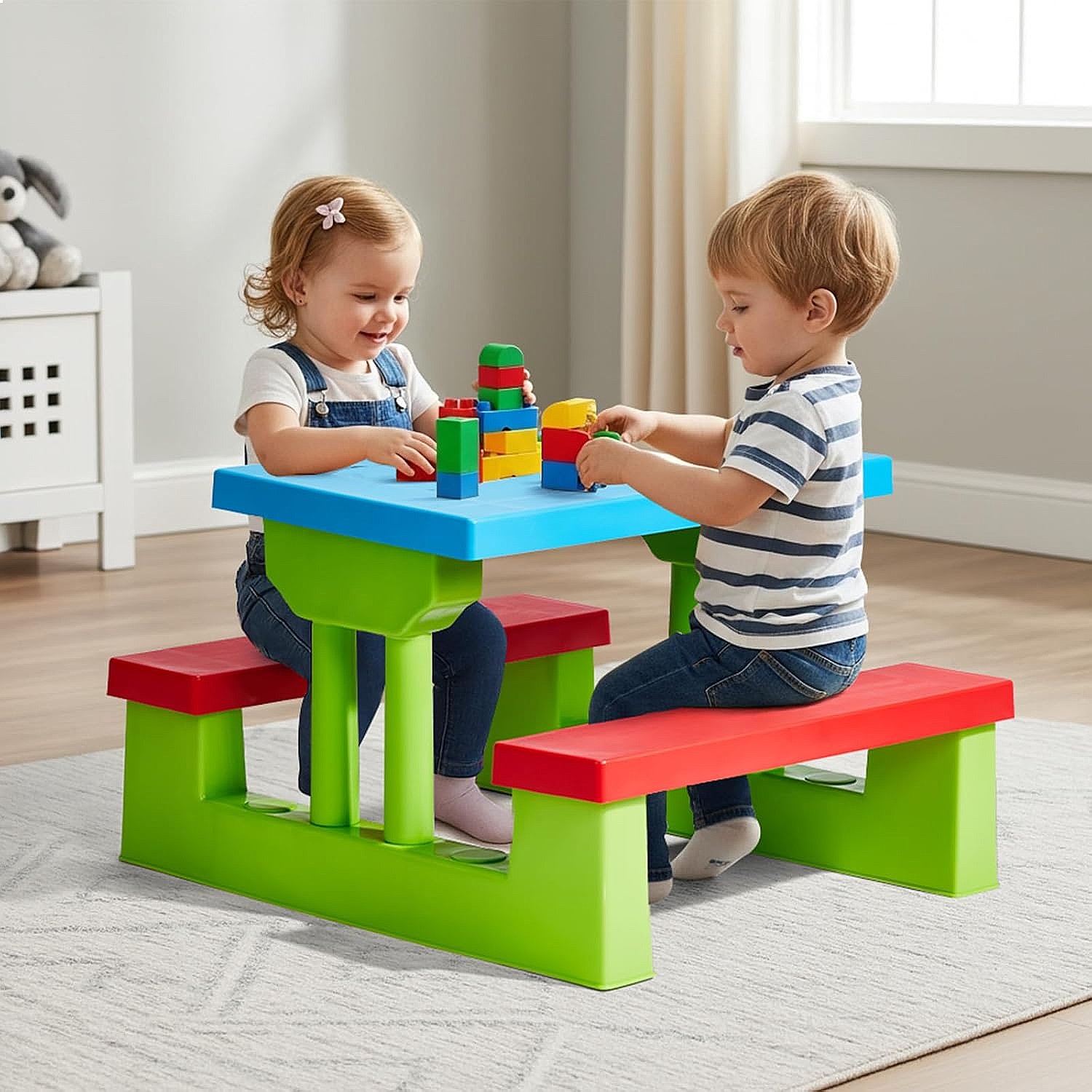 JOYMOR Kids Picnic Table with  - Kids Outdoor Bench With Umbrella 评论和价格
