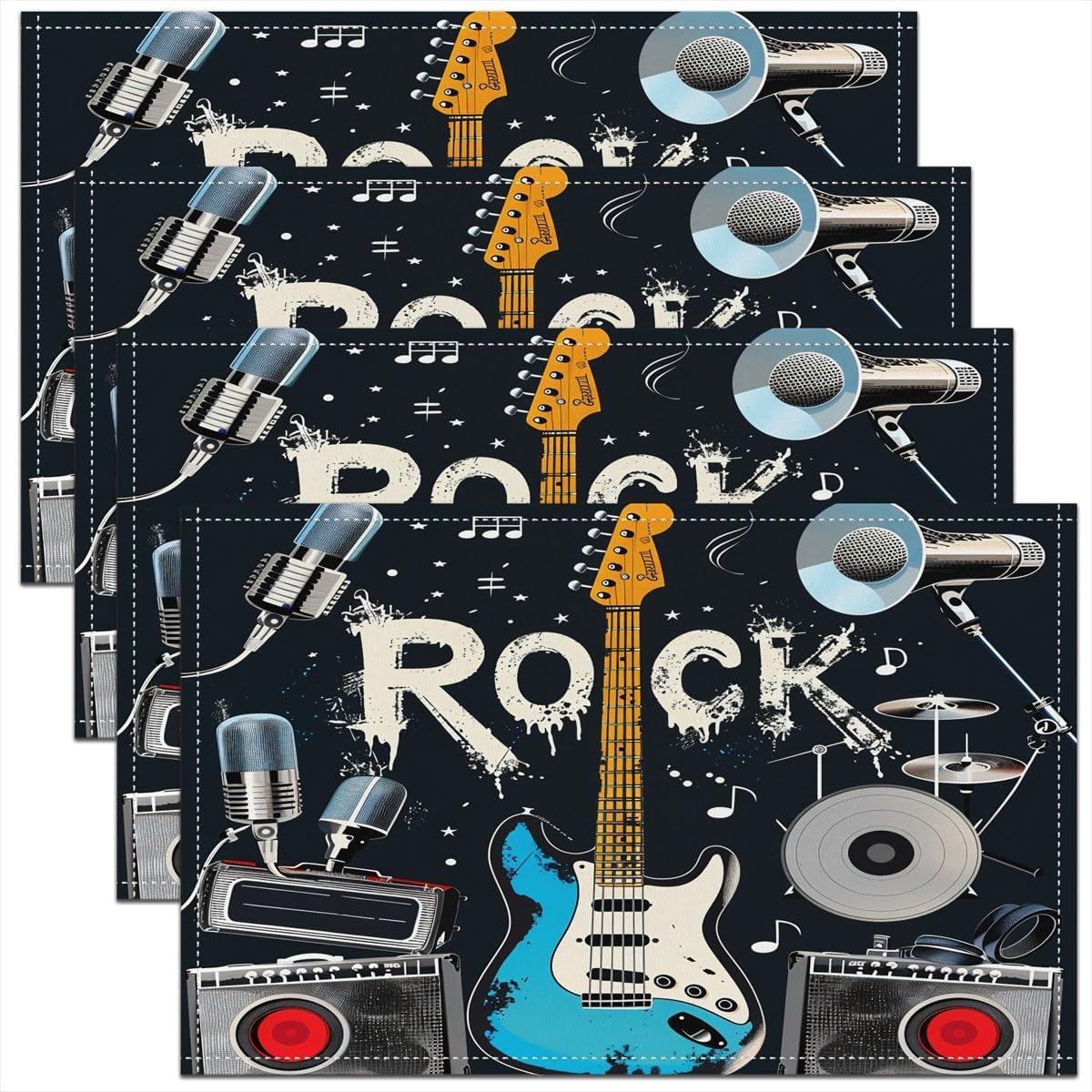 Rock Music Placemats Set of 4  - Kids Outdoor Mat 评论和价格