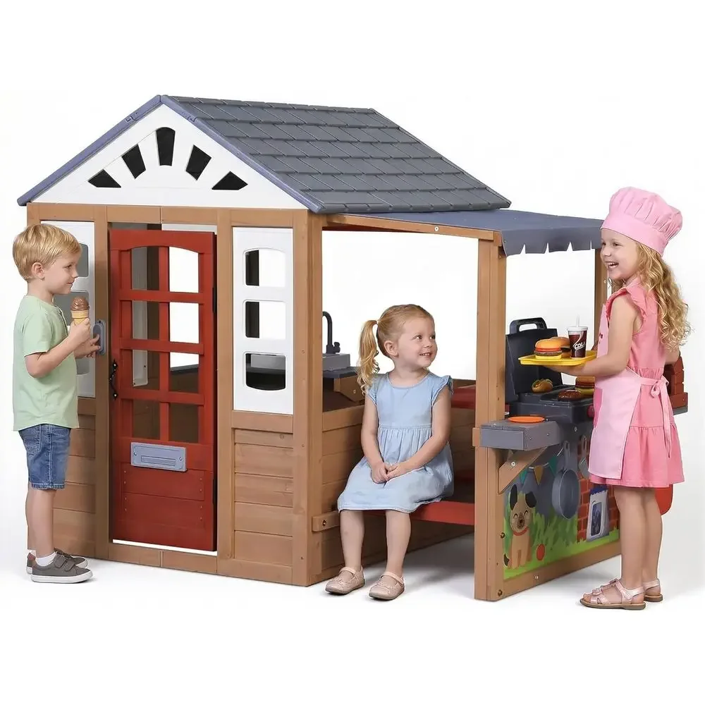 Kids Outdoor Wooden Playhouse, - Kids Outdoor Play Table 评论和价格