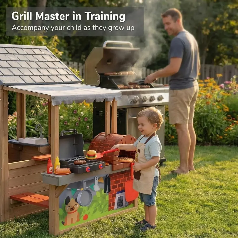 Kids Outdoor Wooden Playhouse, - Kids Outdoor Play Table 评论和价格