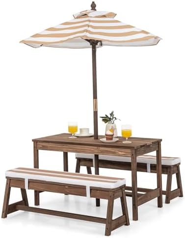 Kids Picnic Table, Outdoor Woo - Kids Outdoor Bench With Umbrella 评论和价格