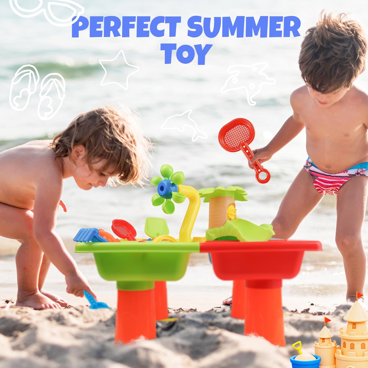 4 In 1 Kids Water and Sand Out - Kids Outdoor Sensory Table 评论和价格
