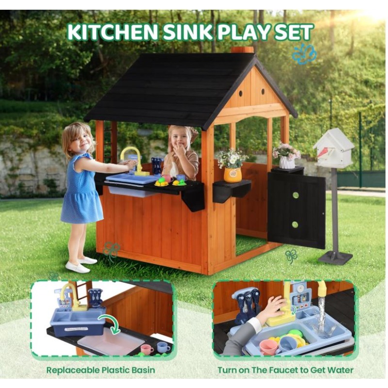 Kids Wooden Playhouse for Outd - Kids Outdoor Sink 评论和价格