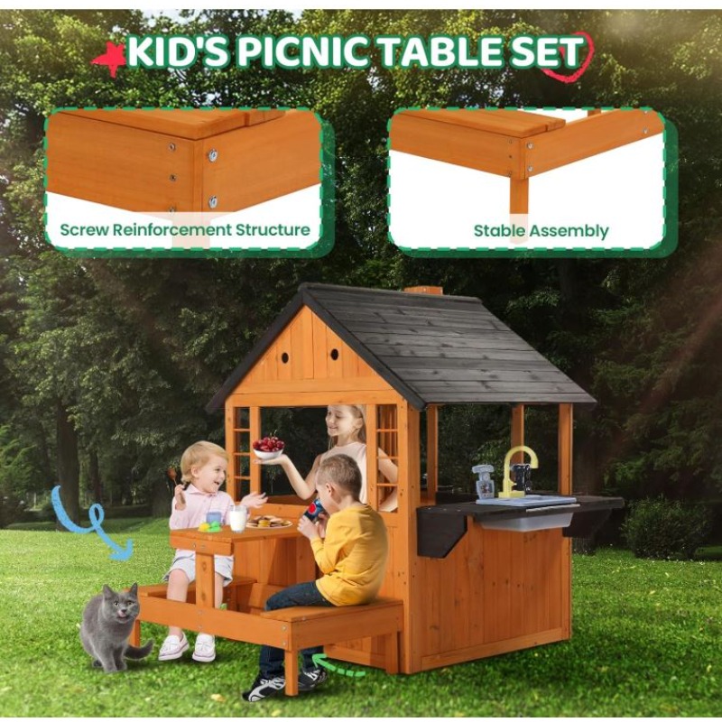 Kids Wooden Playhouse for Outd - Kids Outdoor Sink 评论和价格