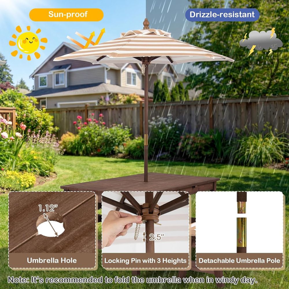 Kids Picnic Table, ir Wood Tod - Kids Outdoor Bench With Umbrella 评论和价格