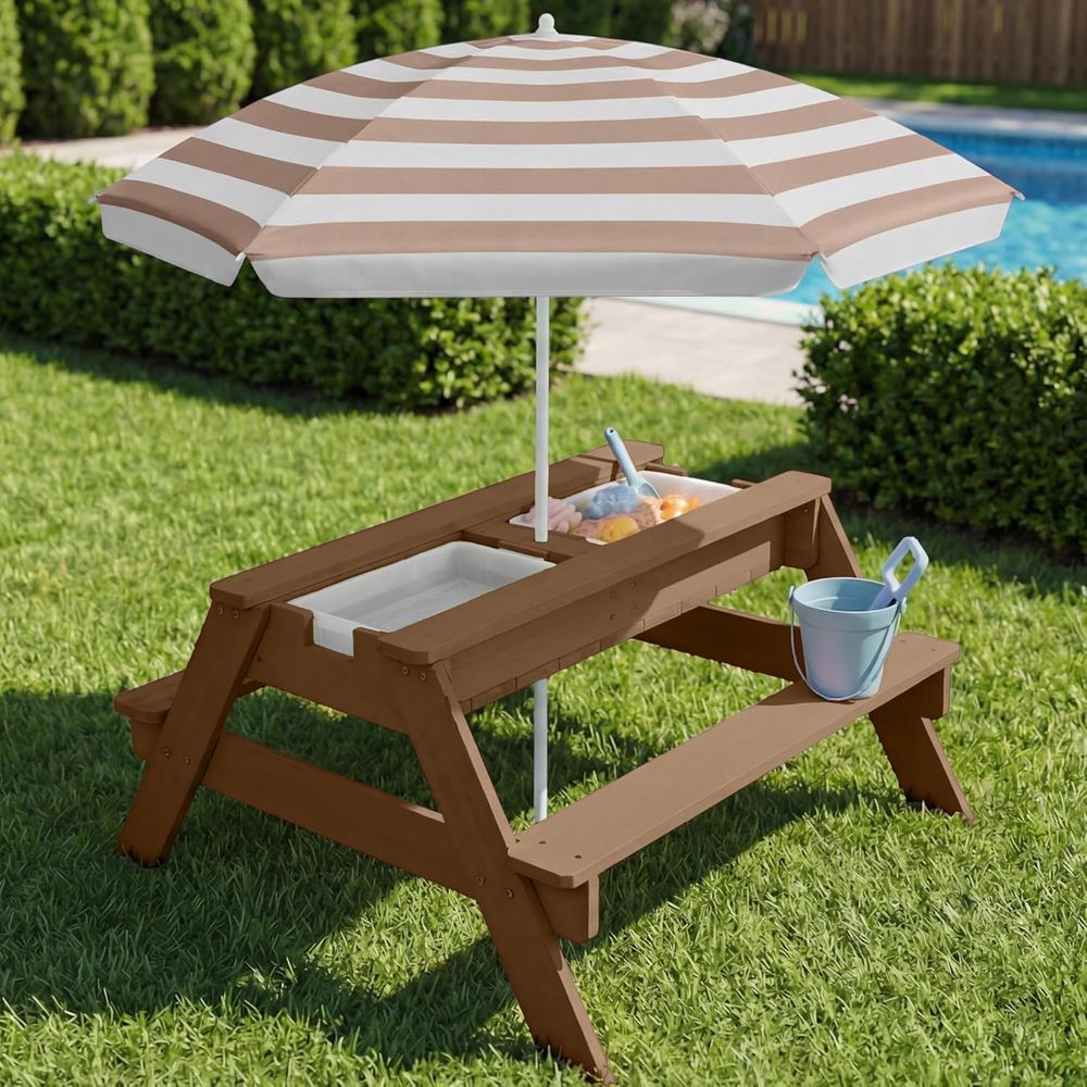 Kids Picnic Table with Umbrell - Kids Outdoor Water Table 评论和价格