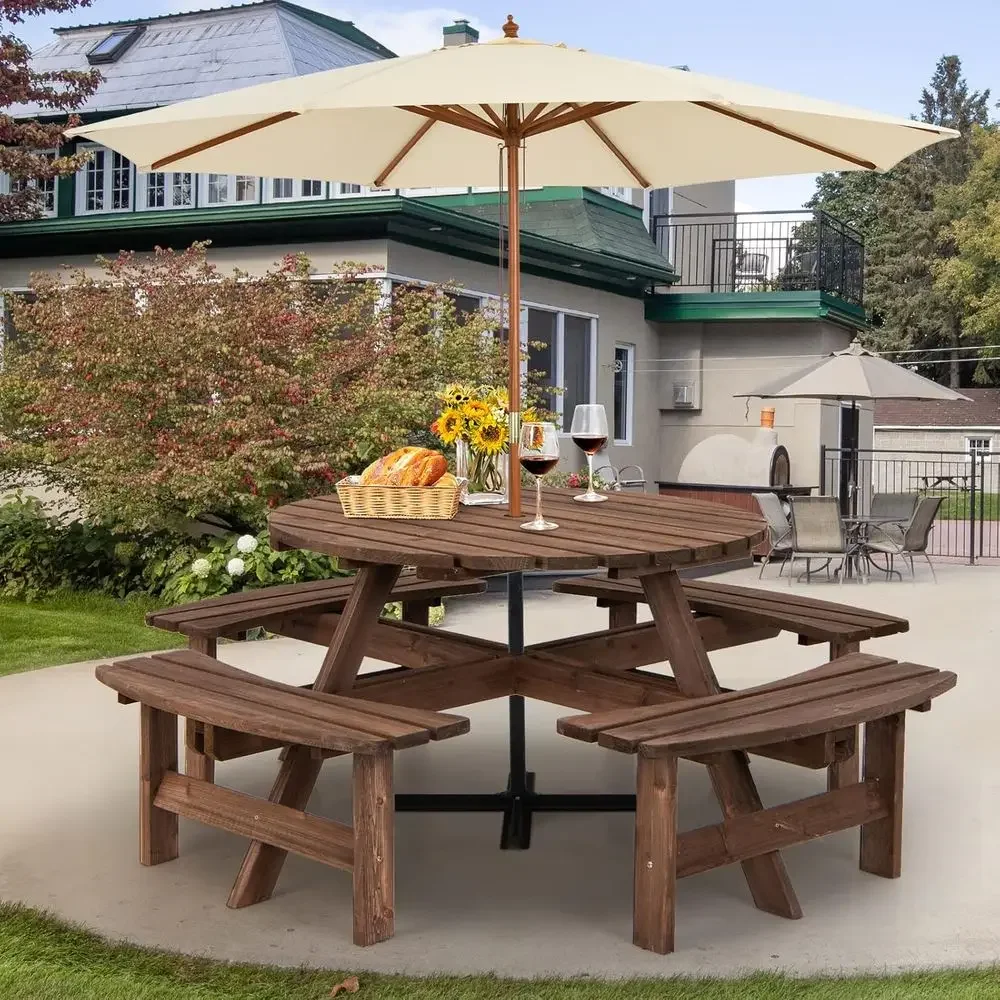 Wooden Picnic Table Set with W - Kids Outdoor Bench With Umbrella 评论和价格