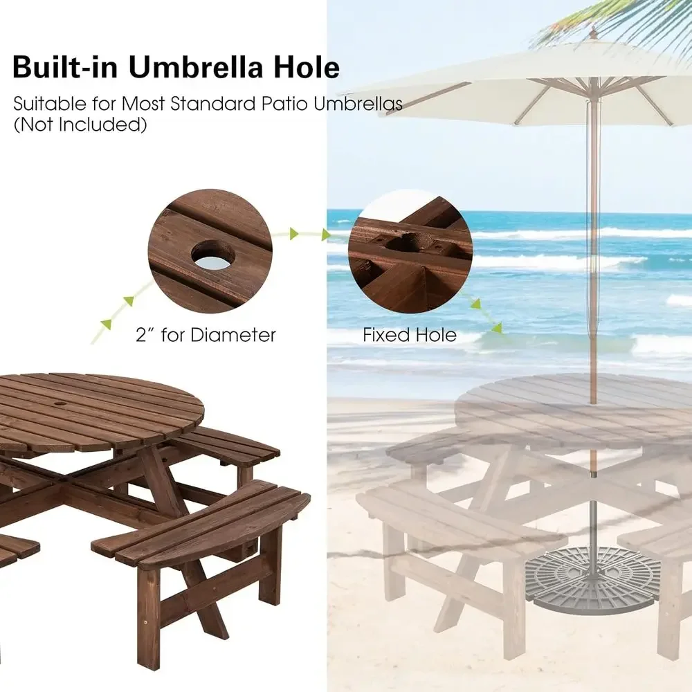 Wooden Picnic Table Set with W - Kids Outdoor Bench With Umbrella 评论和价格
