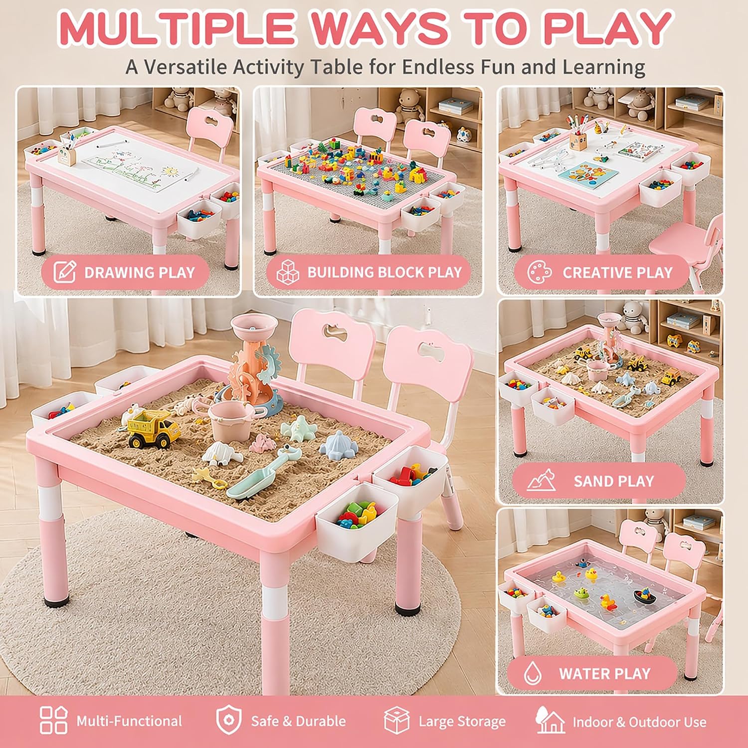 Kids Activity Table with Stora - Kids Outdoor Sensory Table 评论和价格