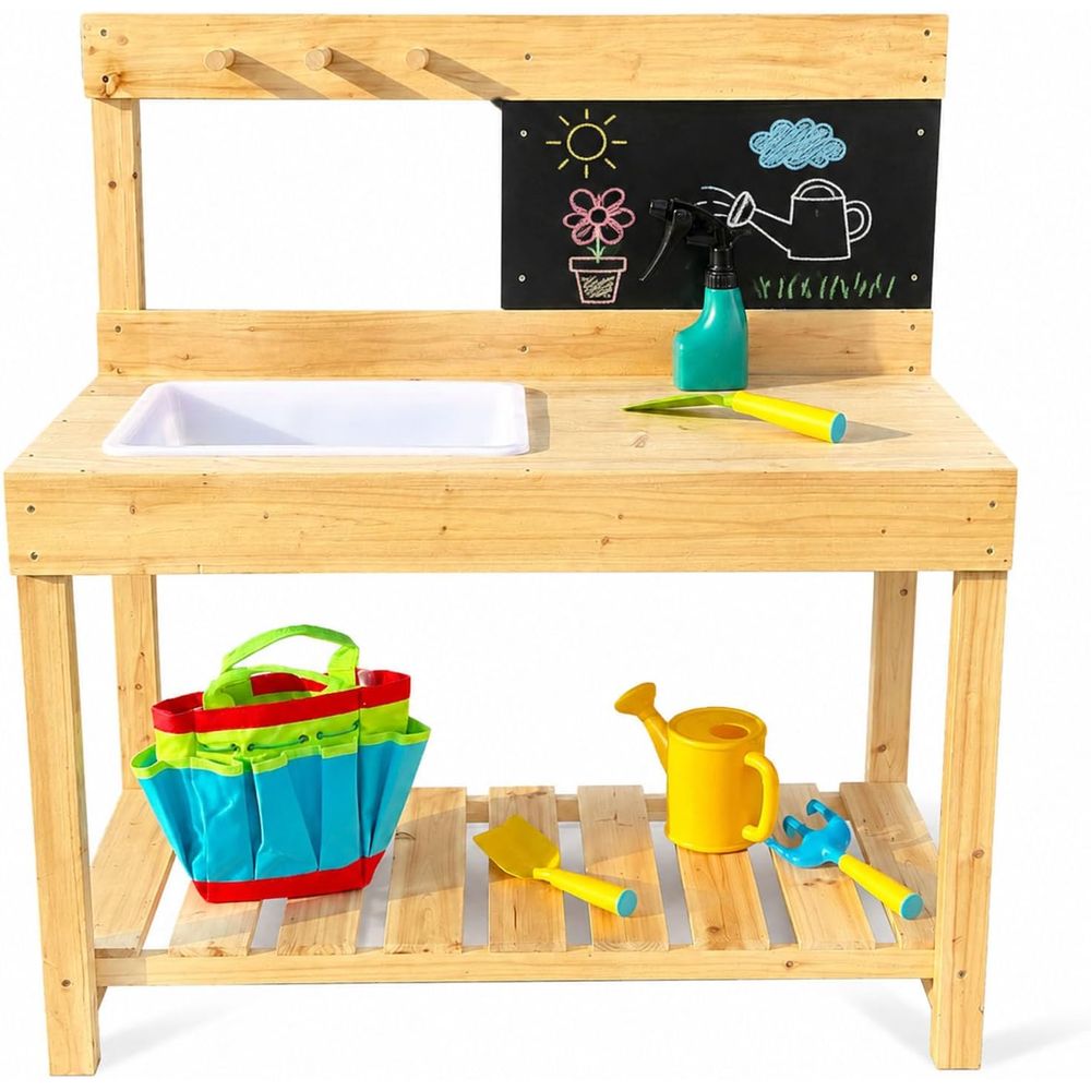 Kids Wooden Potting Bench Mud  - Kids Outdoor Sink 评论和价格