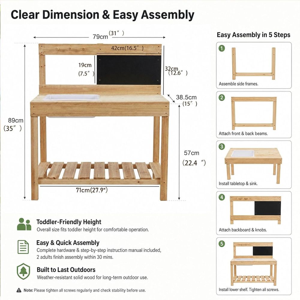 Kids Wooden Potting Bench Mud  - Kids Outdoor Sink 评论和价格