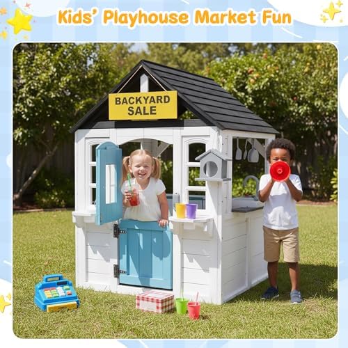 Wooden Kids Playhouse with Kit - Kids Outdoor Sink 评论和价格