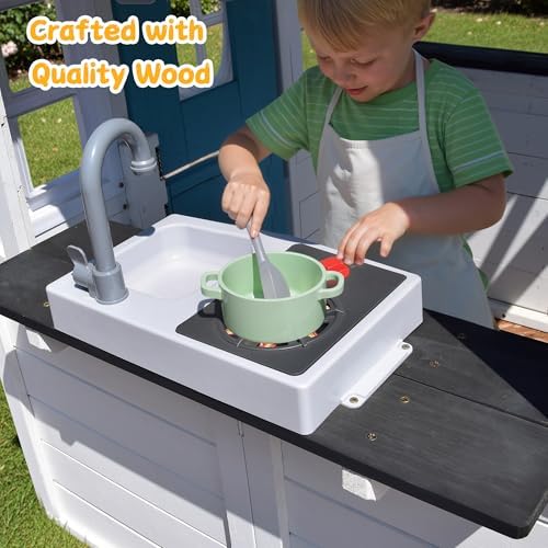 Wooden Kids Playhouse with Kit - Kids Outdoor Sink 评论和价格